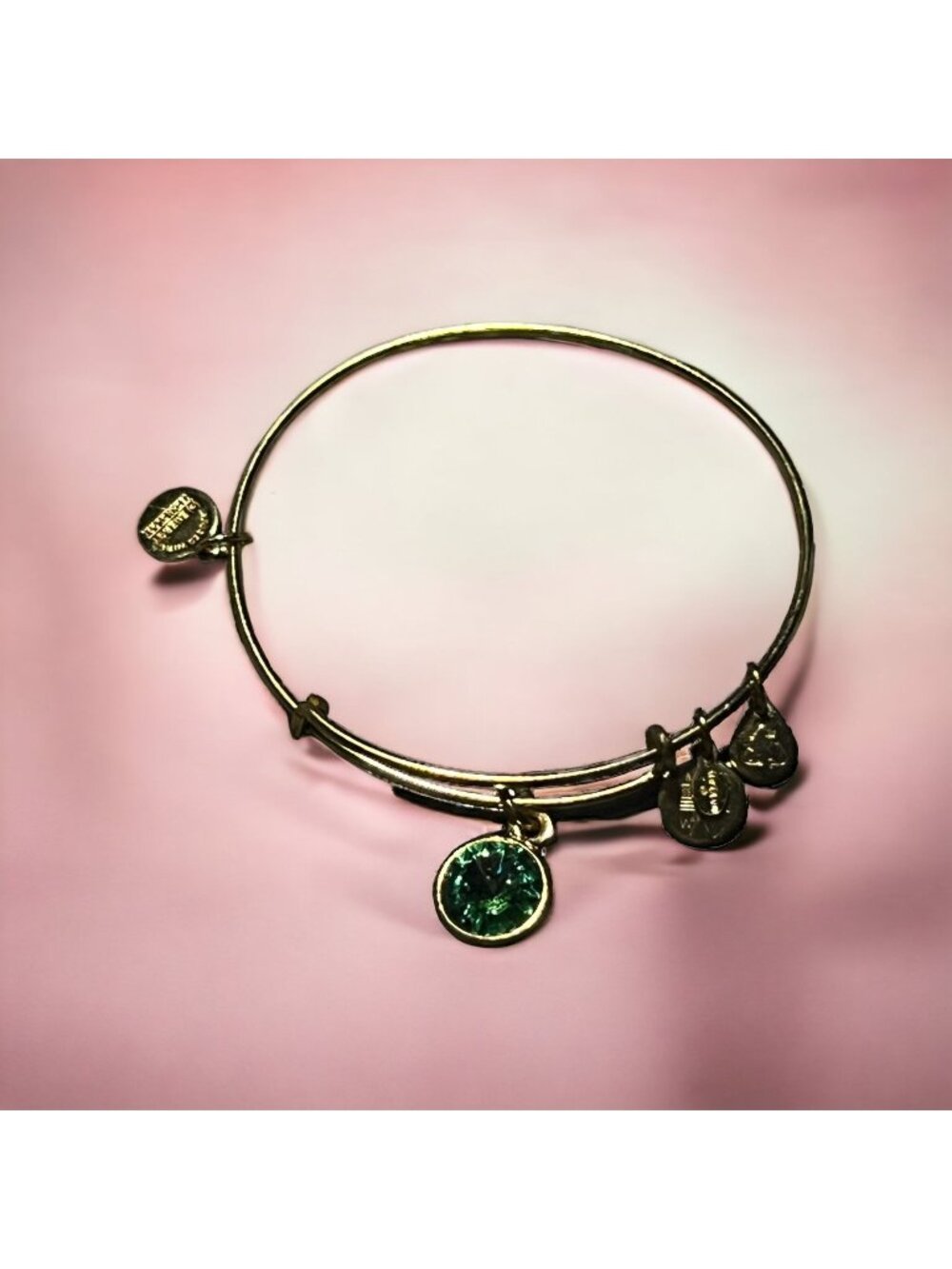 Alex & Ani May Birthstone Bracelet Green Swarovski Rivoli Gold Tone NWOT